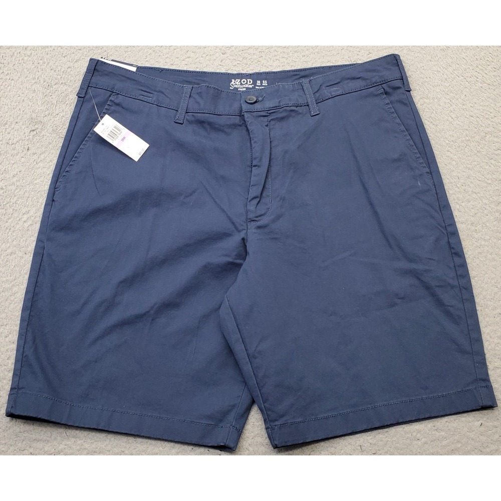 IZOD Saltwater Chino Shorts Mens 38 Blue Golf Performance Classic Fit 9.5 Inseam